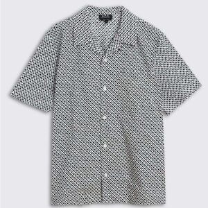 A.P.C. Black and White Geometric Short-Sleeve Button-Down Shirt
